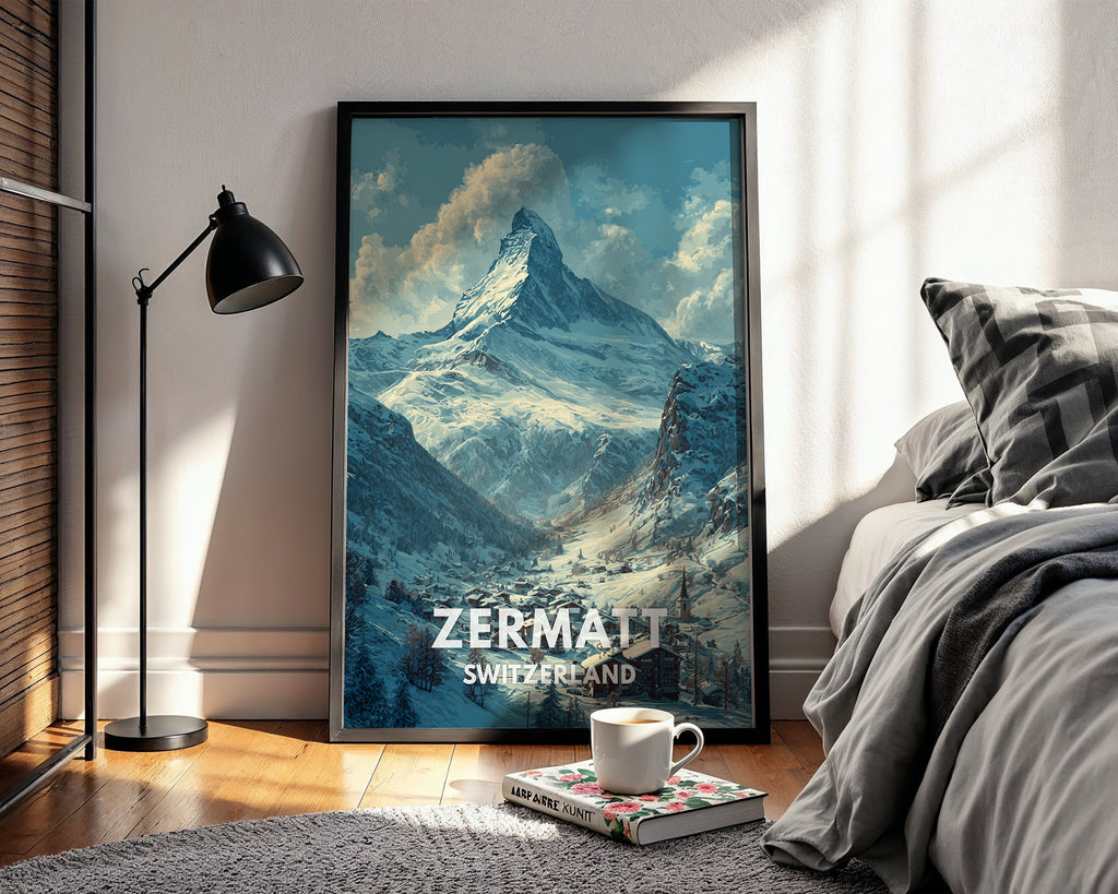 Zermatt poster displayed in a cosy interior setting