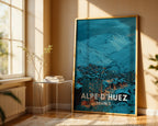 Alpe d'Huez poster mockup shown on a gallery wall
