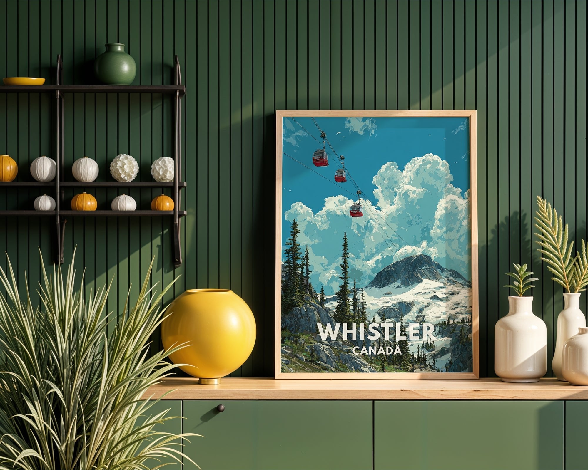 Whistler Canada poster mockup shown on a gallery wall