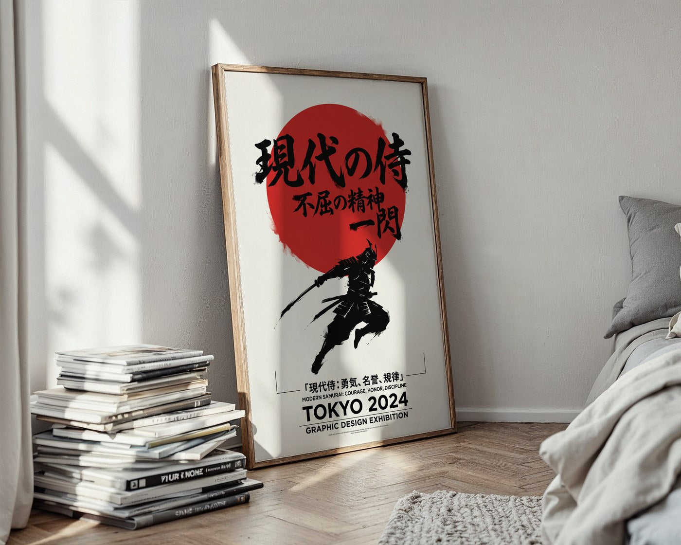 Red Sun Samurai Poster – Minimalist Japanese Graphic Art — styled-wall