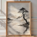 Zen Mountain Lake Poster – Japandi Landscape Wall Art Print — room-portrait