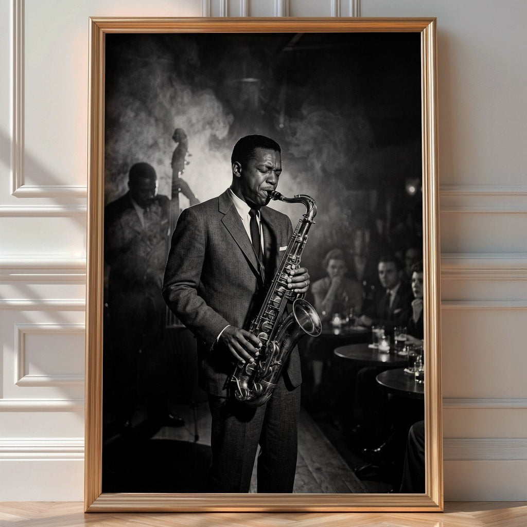 Jazz Club Musician Poster – 1950s Noir Wall Art Print — room-portrait