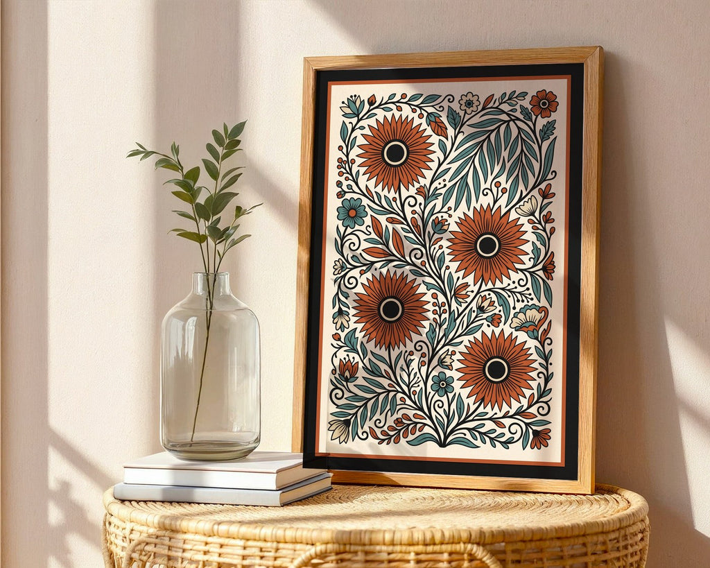 Wild Meadow Poster – Folk Art Botanical Paper Cut Print — frame-486