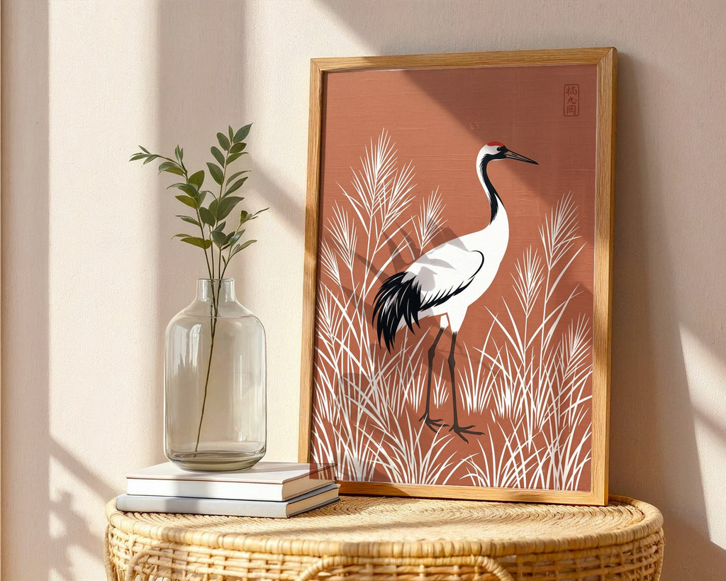 Graceful Crane Poster – Oriental Zen Style Wall Art Print — frame-486