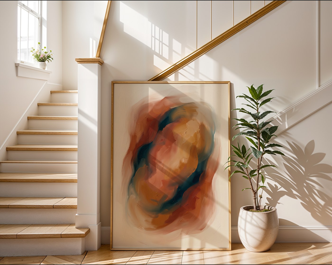 Terracotta & Teal Abstract – Warm Colour-Field Wall Art — frame-267