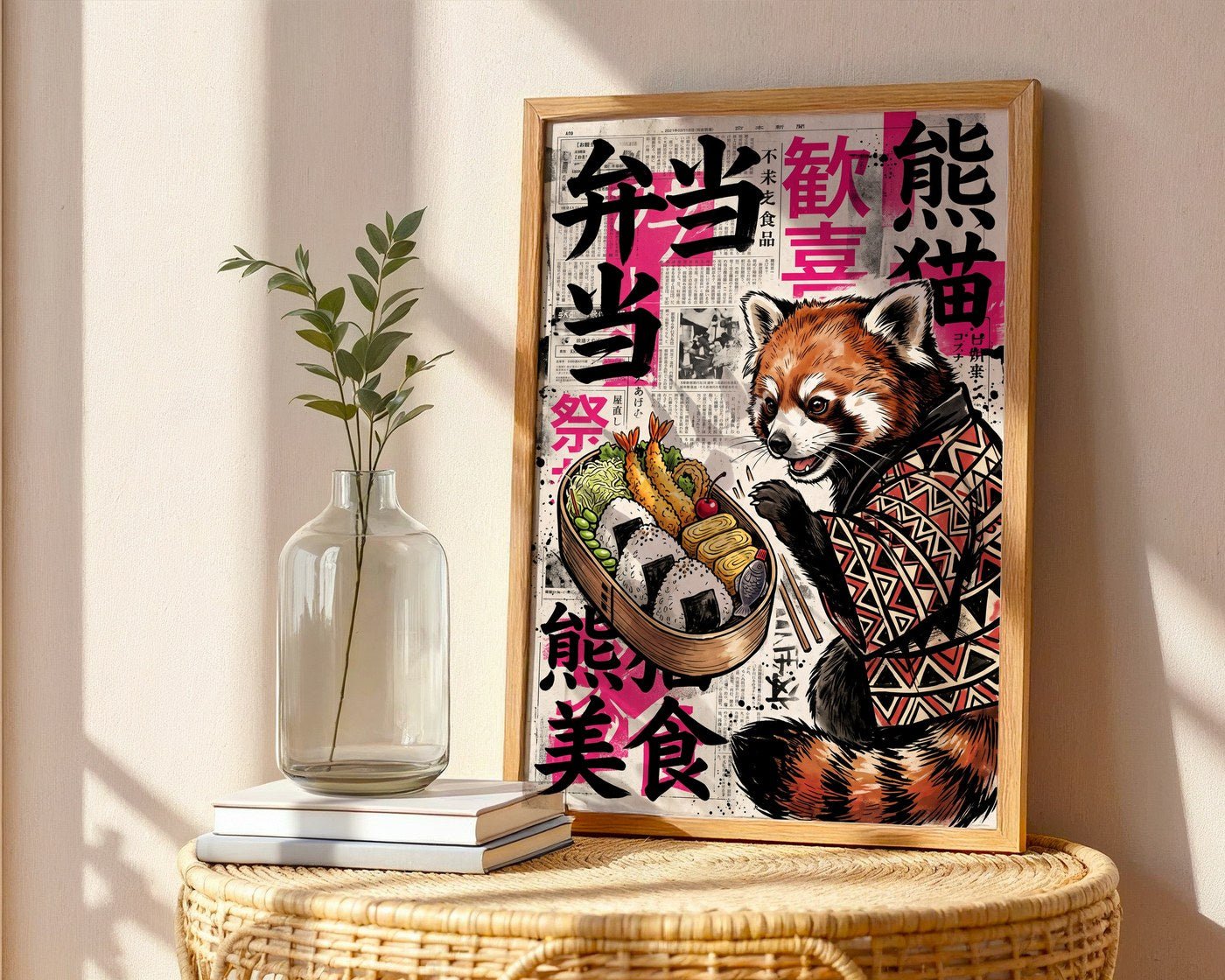 Bento Red Panda Poster – Bold Japanese Graphic Wall Art Print — frame-486