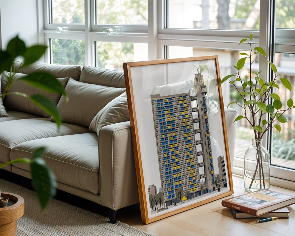 Trellick Tower Poster – Retro Brutalist Print — frame-426