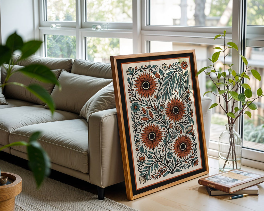 Wild Meadow Poster – Folk Art Botanical Paper Cut Print — frame-426