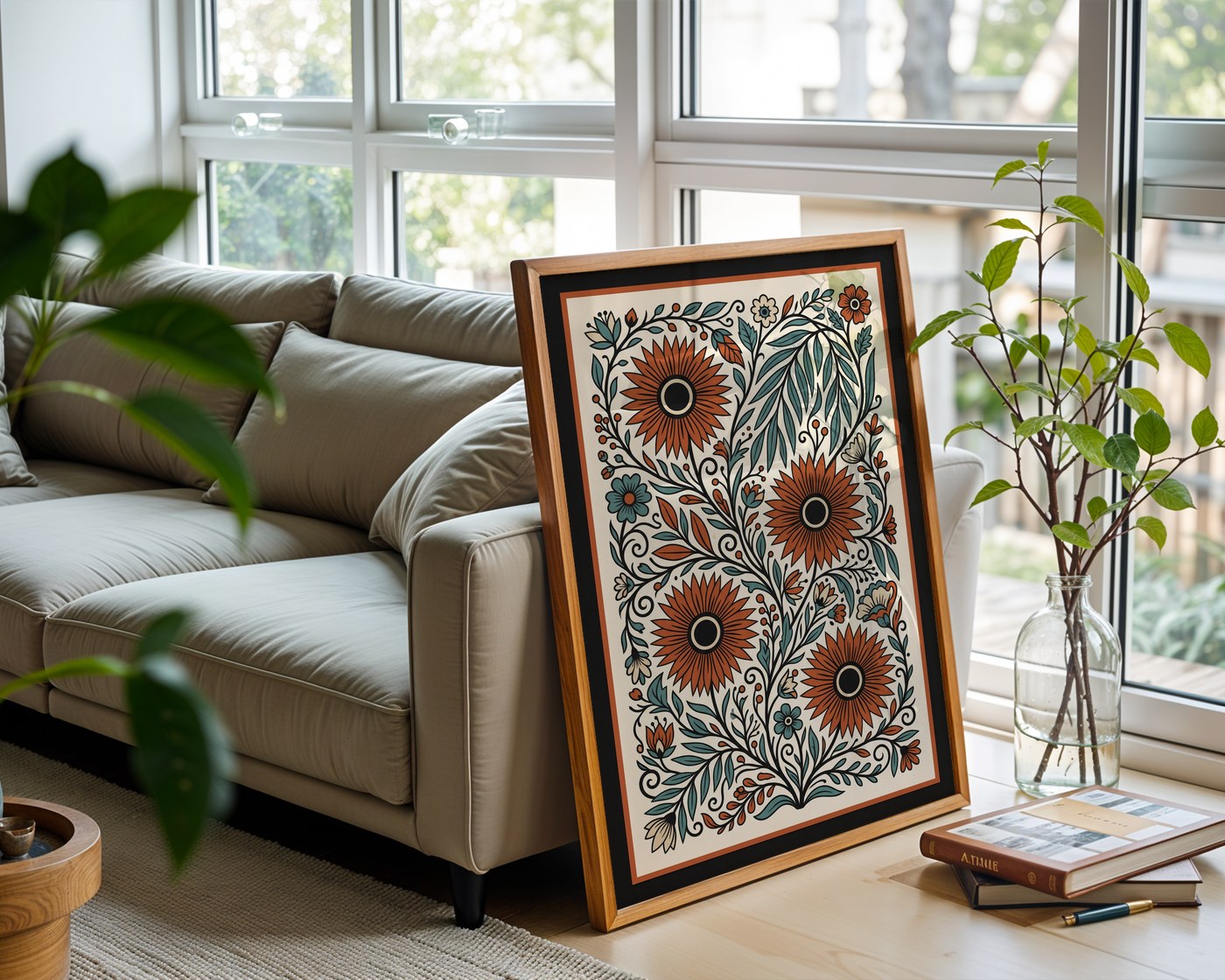 Wild Meadow Poster – Folk Art Botanical Paper Cut Print — frame-426