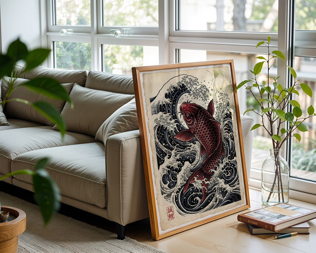 Ascending Koi Poster – Japanese Red Fish Wall Art Print — frame-426