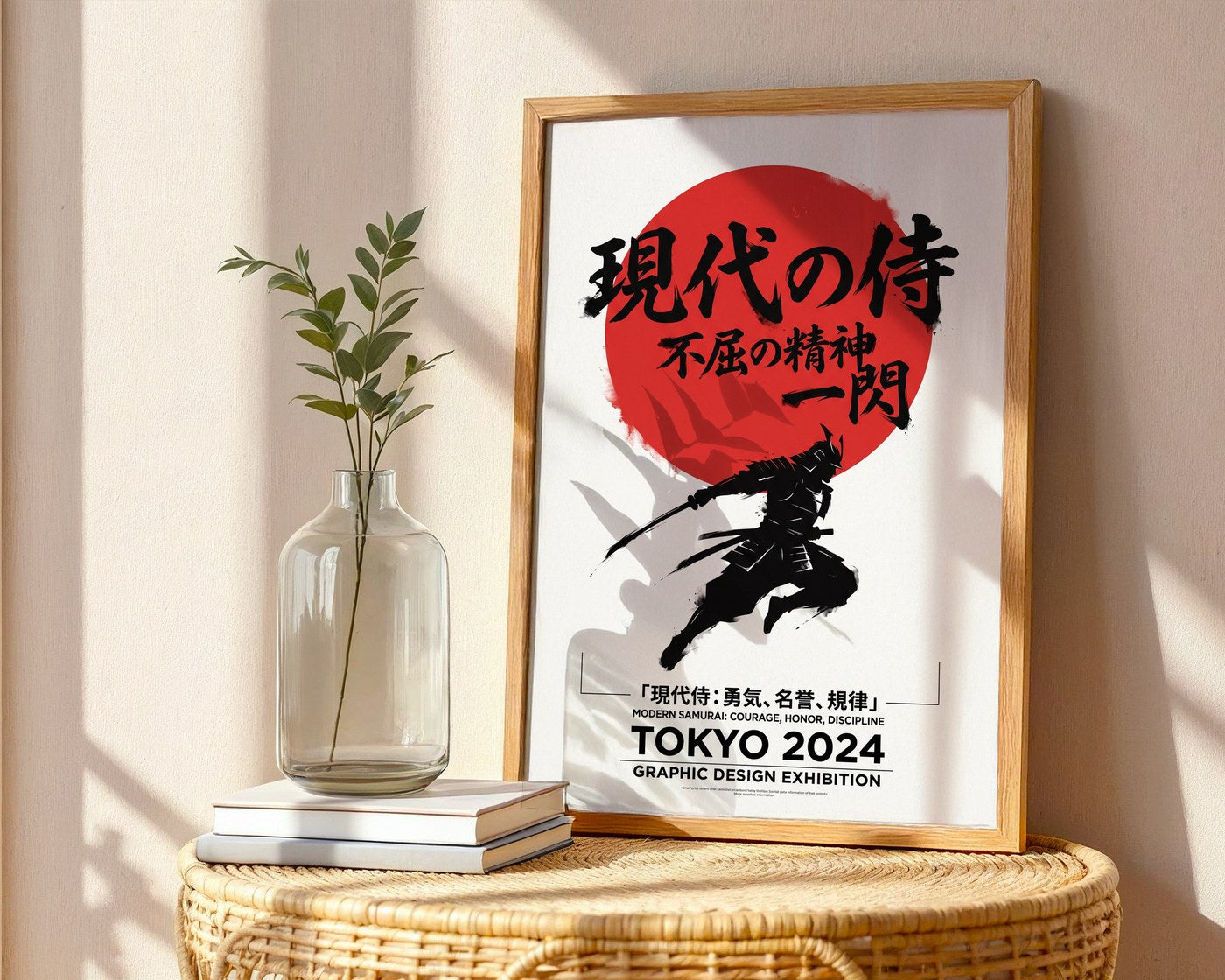 Red Sun Samurai Poster – Minimalist Japanese Graphic Art — frame-486