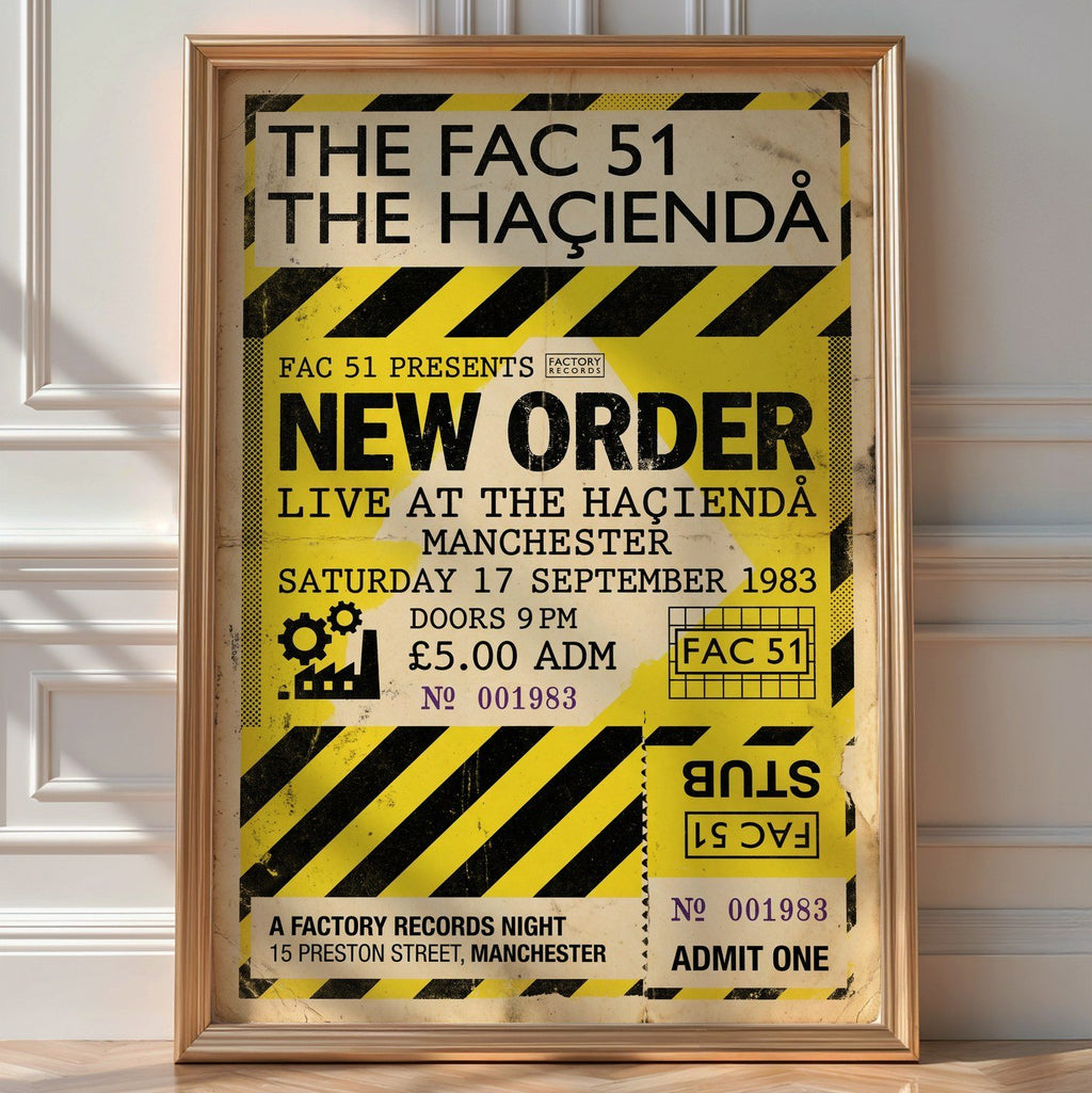New Order Ticket Poster – 1983 Hacienda Wall Art — room-portrait