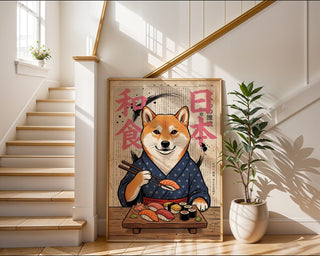 Sushi Shiba Poster – Vintage Japanese Graphic Wall Art Print — frame-267