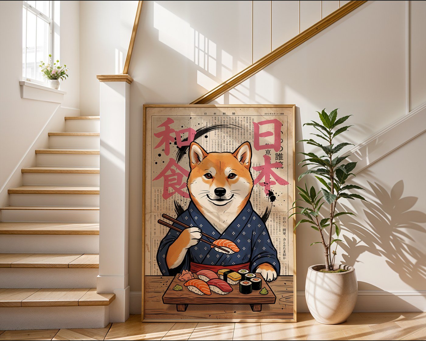 Sushi Shiba Poster – Vintage Japanese Graphic Wall Art Print — frame-267