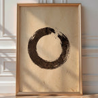 Abstract Enso Circle Poster – Woodblock Style Wall Art Print — room-portrait
