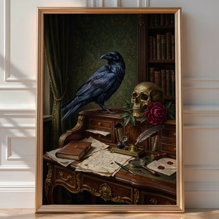 The Poet’s Raven Poster – Moody Gilded Literary Art Print — room-portrait