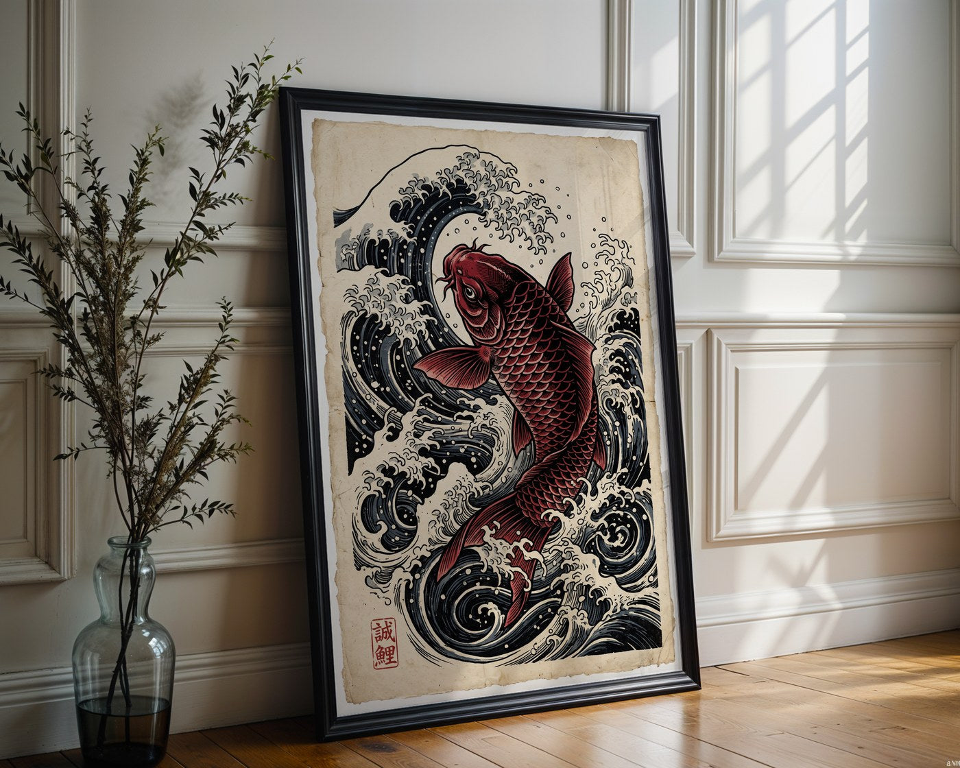 Ascending Koi Poster – Japanese Red Fish Wall Art Print — frame-286
