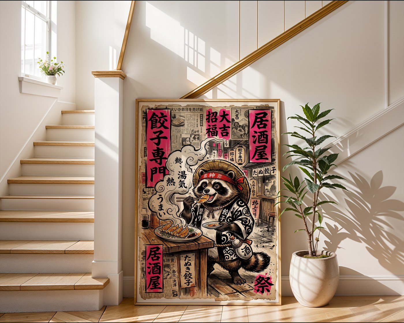 Dumpling Tanuki Poster – Retro Japanese Editorial Wall Art Print — frame-267