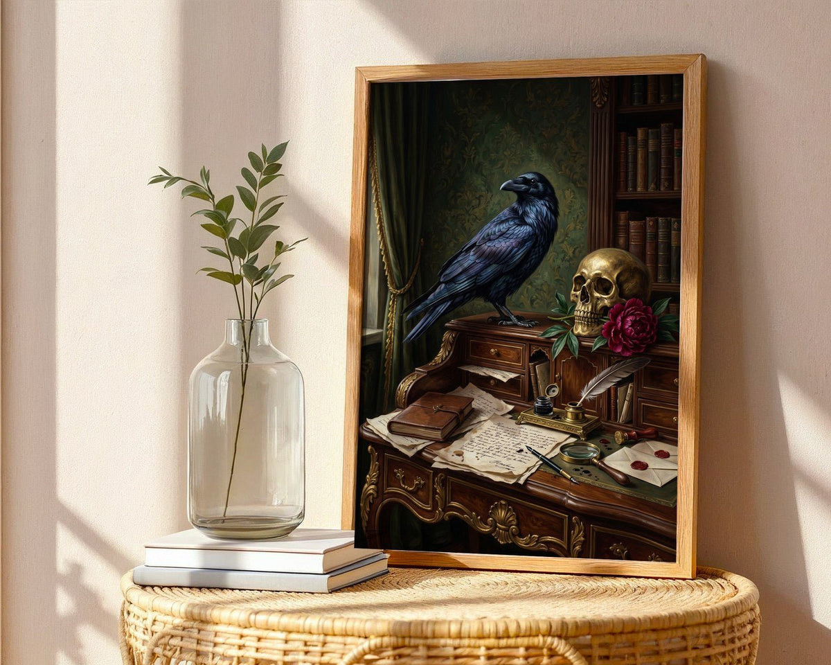 The Poet’s Raven Poster – Moody Gilded Literary Art Print — frame-486
