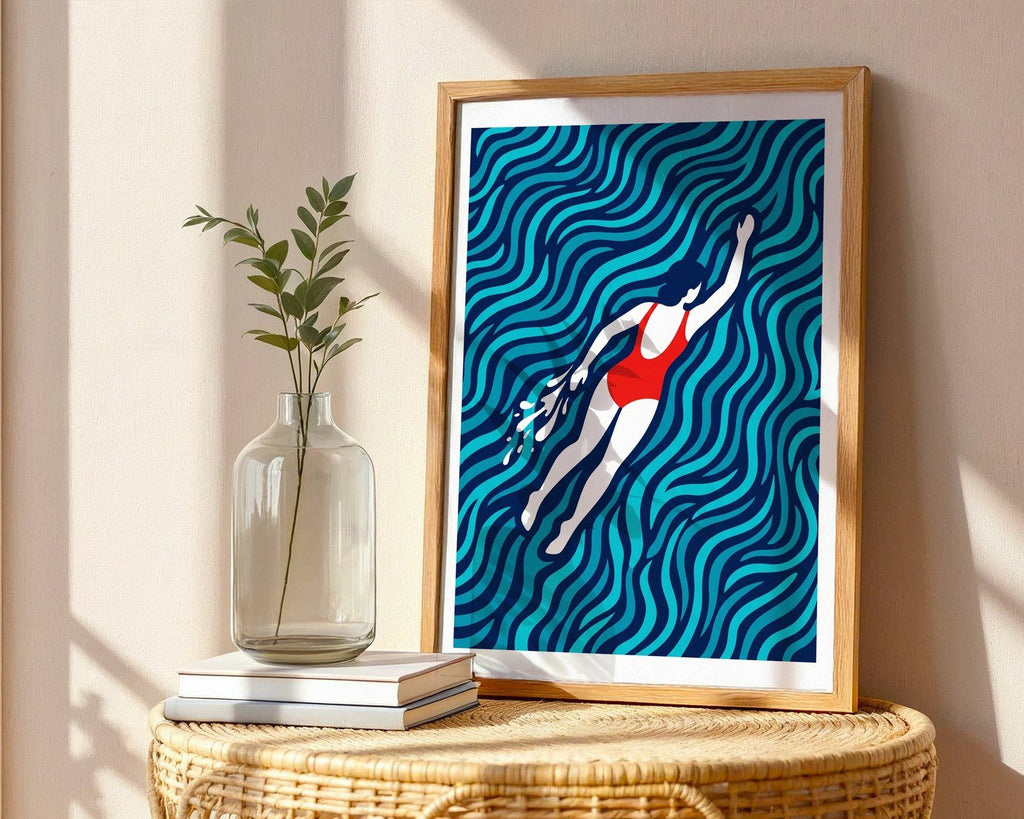 Golden Swimmer Poster – Minimalist Geometric Wall Art — frame-486