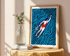 Golden Swimmer Poster – Minimalist Geometric Wall Art — frame-486