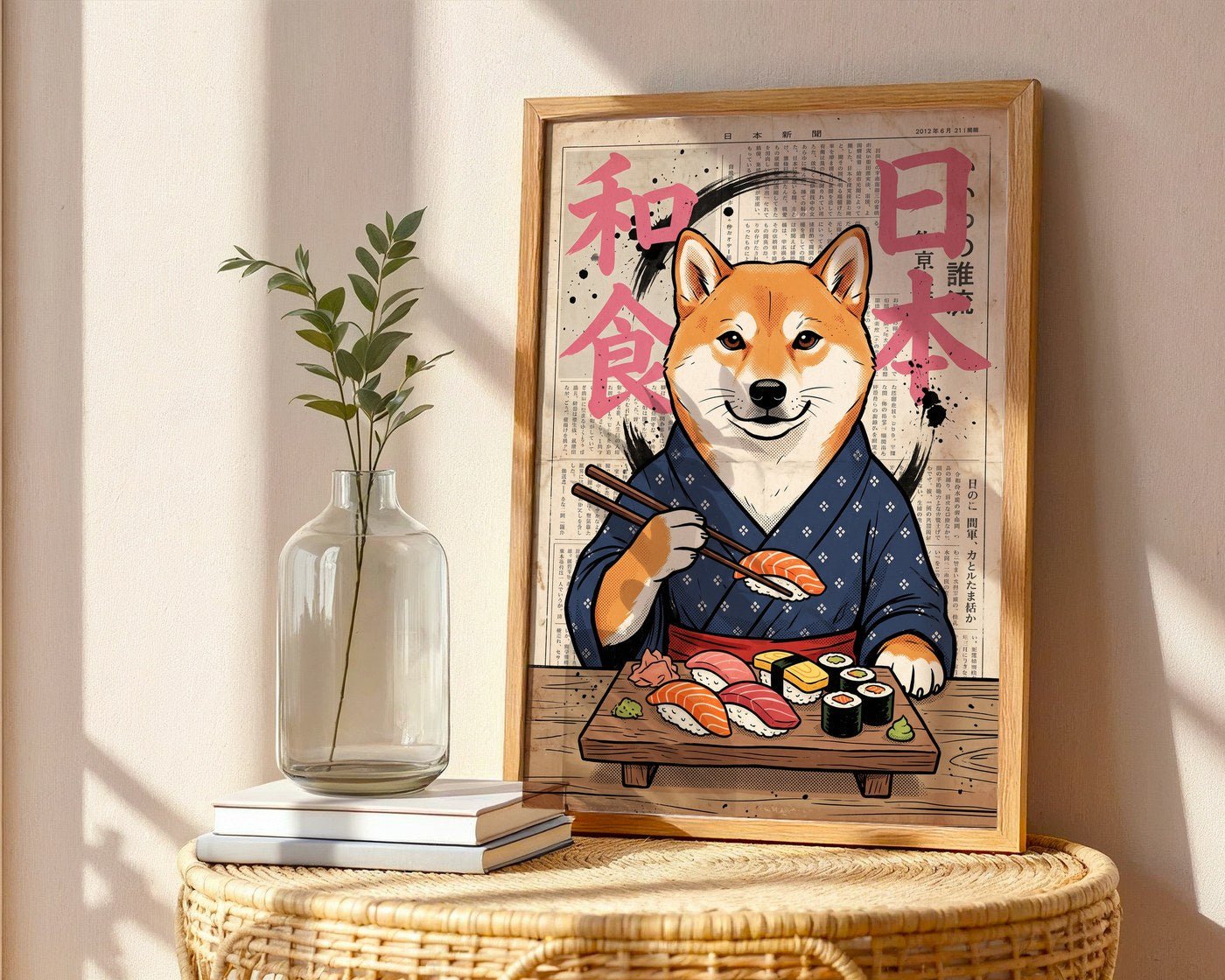 Sushi Shiba Poster – Vintage Japanese Graphic Wall Art Print — frame-486