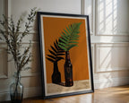 Guinness Bottle and Fern Poster – Retro Botanical Wall Art Print — frame-286