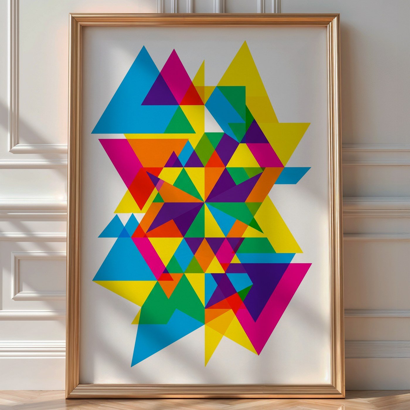 Geometric Triangle Poster – Abstract Bauhaus Wall Art — room-portrait
