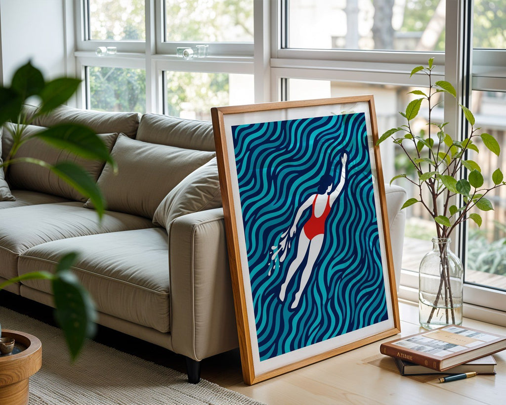 Golden Swimmer Poster – Minimalist Geometric Wall Art — frame-426