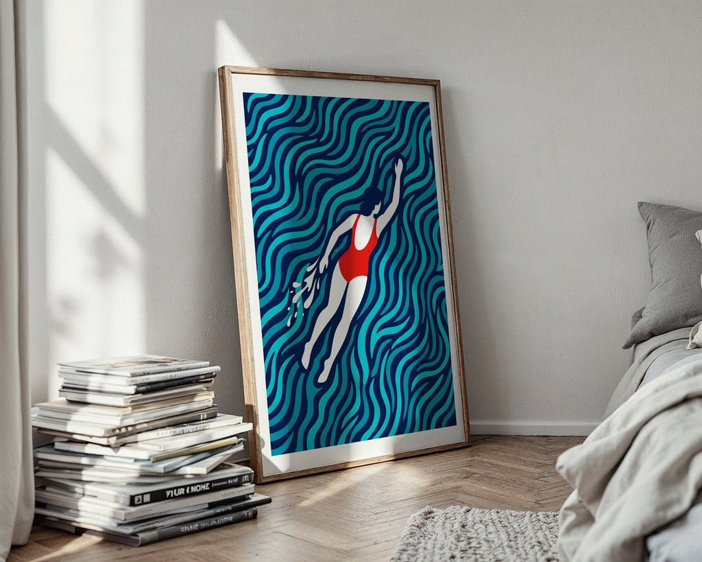 Golden Swimmer Poster – Minimalist Geometric Wall Art — styled-wall