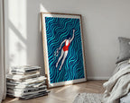 Golden Swimmer Poster – Minimalist Geometric Wall Art — styled-wall