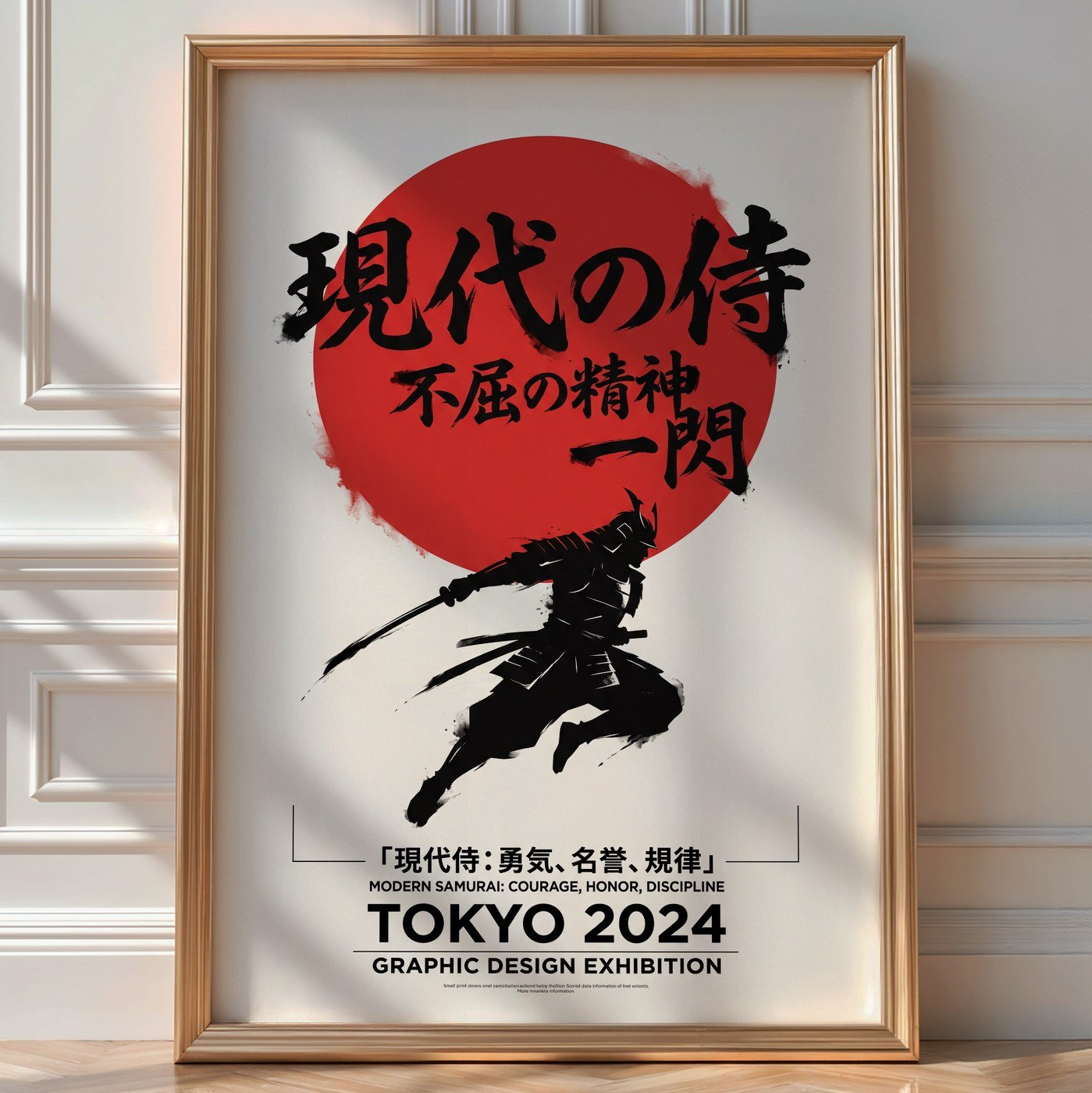 Red Sun Samurai Poster – Minimalist Japanese Graphic Art — room-portrait
