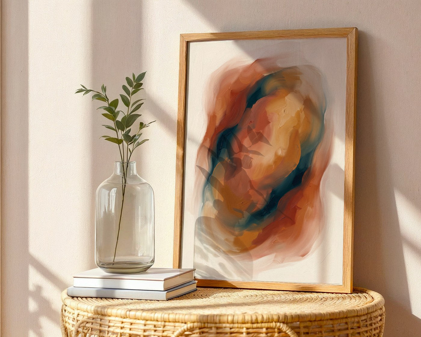 Terracotta & Teal Abstract – Warm Colour-Field Wall Art — frame-486