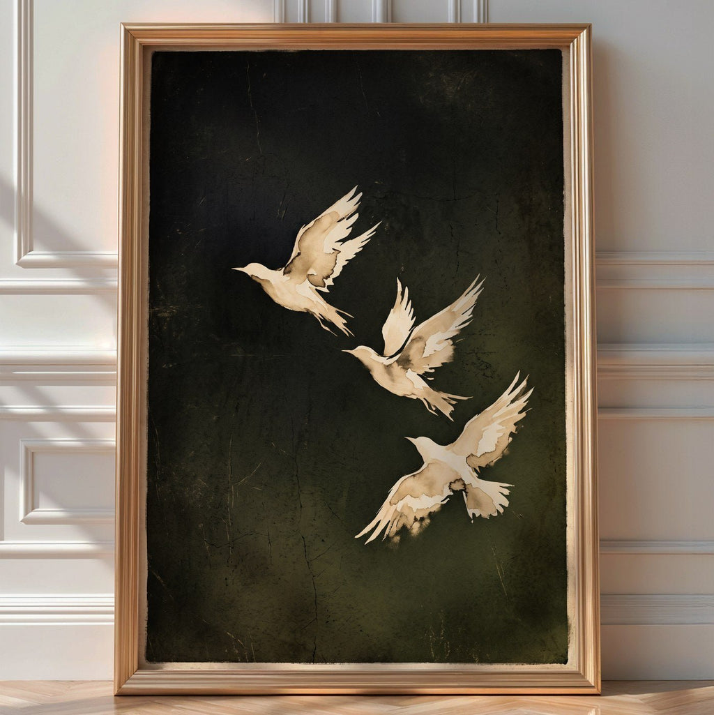 Minimalist Ink Bird Poster – Calligraphic Zen Wall Art Print — room-portrait