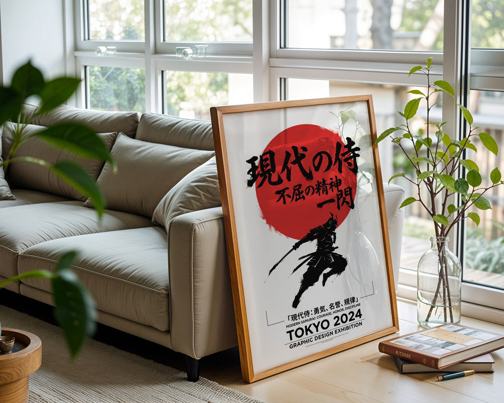 Red Sun Samurai Poster – Minimalist Japanese Graphic Art — frame-426