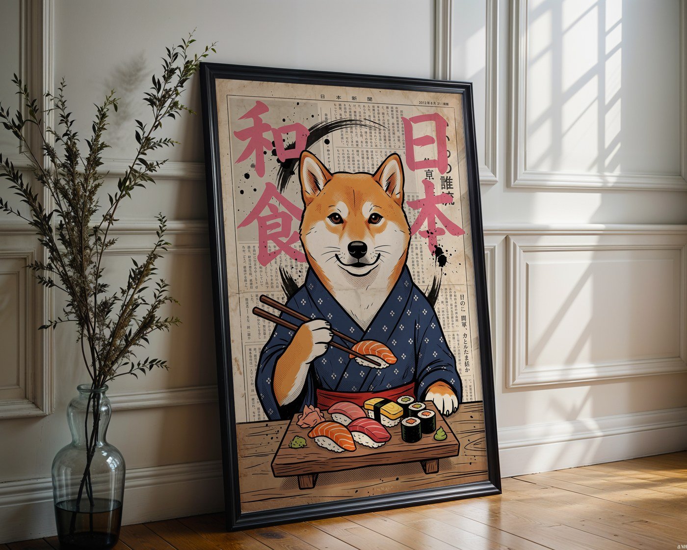Sushi Shiba Poster – Vintage Japanese Graphic Wall Art Print — frame-286