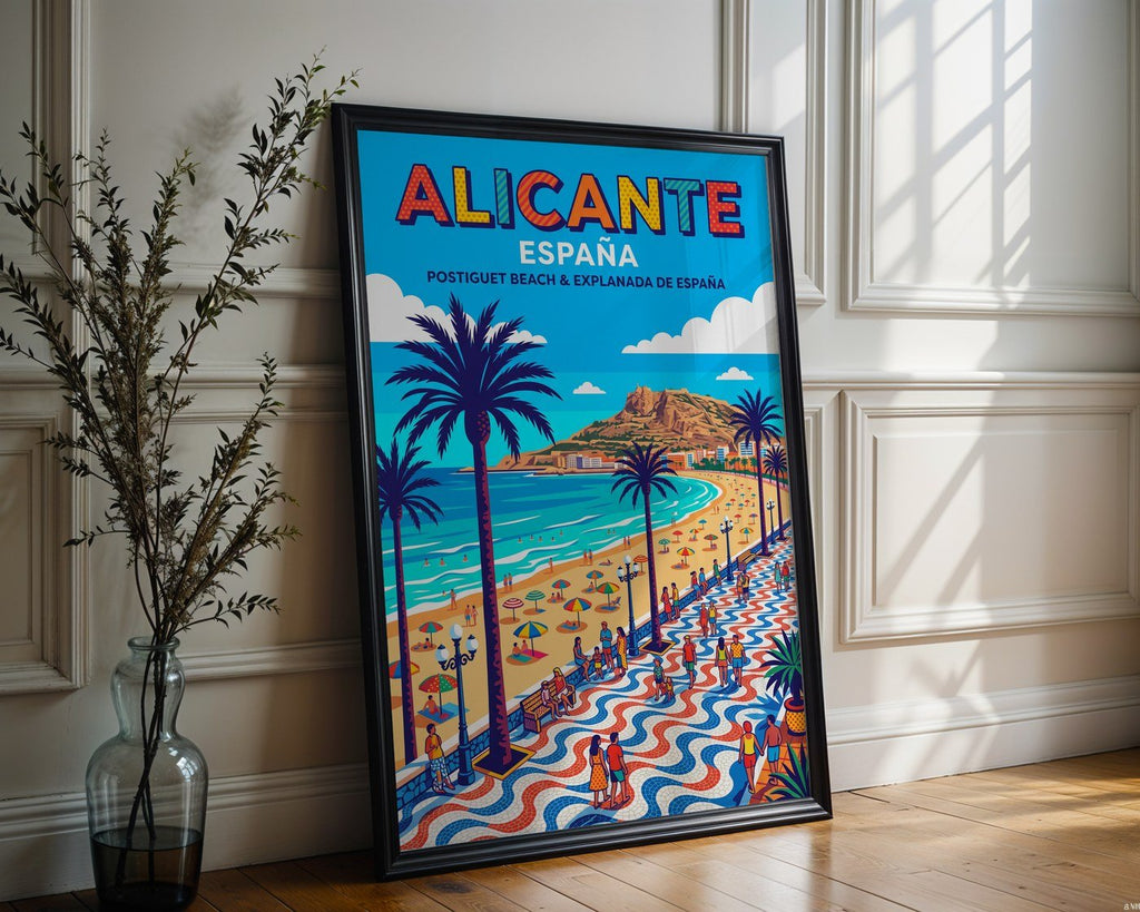 Alicante Postiguet Beach Poster – Retro Wall Art Print — frame-286