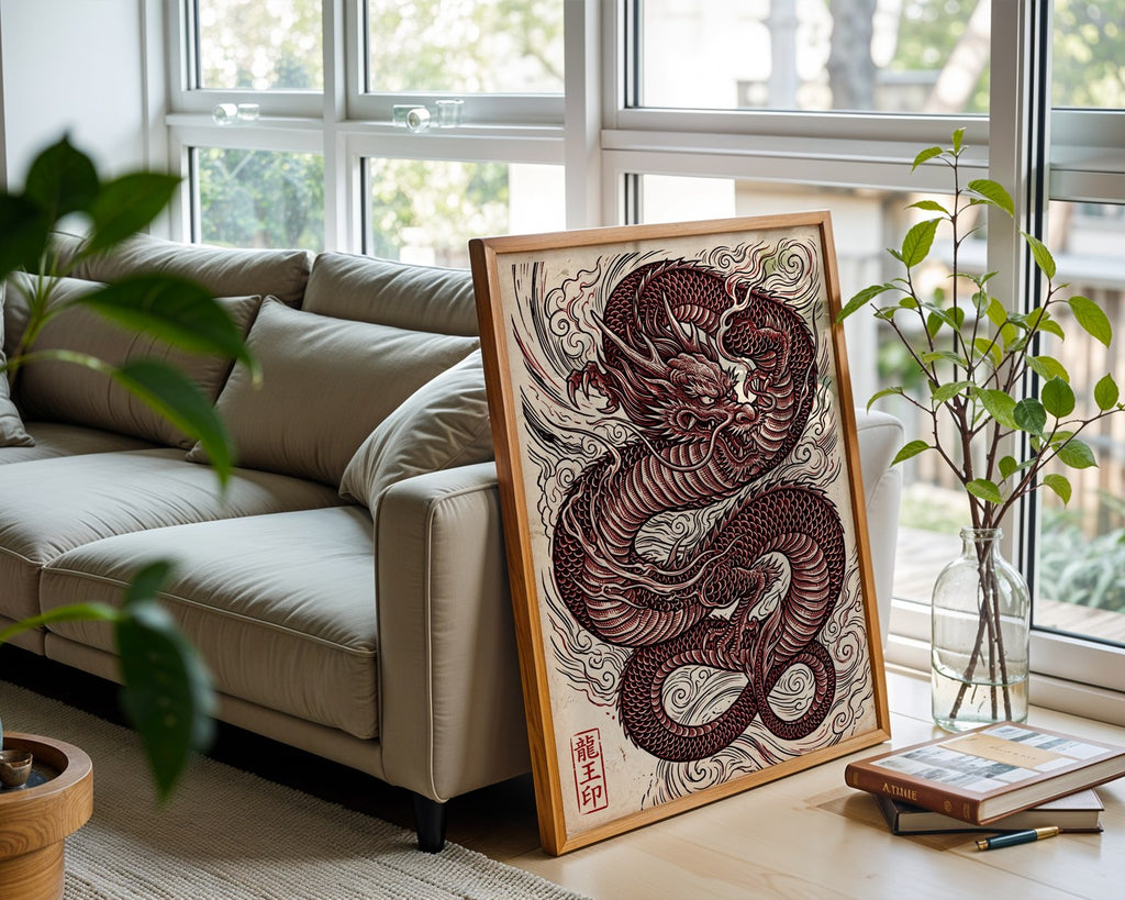 Red Dragon Poster – Traditional Japanese Ukiyo-e Wall Art Print — frame-426