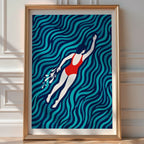 Golden Swimmer Poster – Minimalist Geometric Wall Art — room-portrait