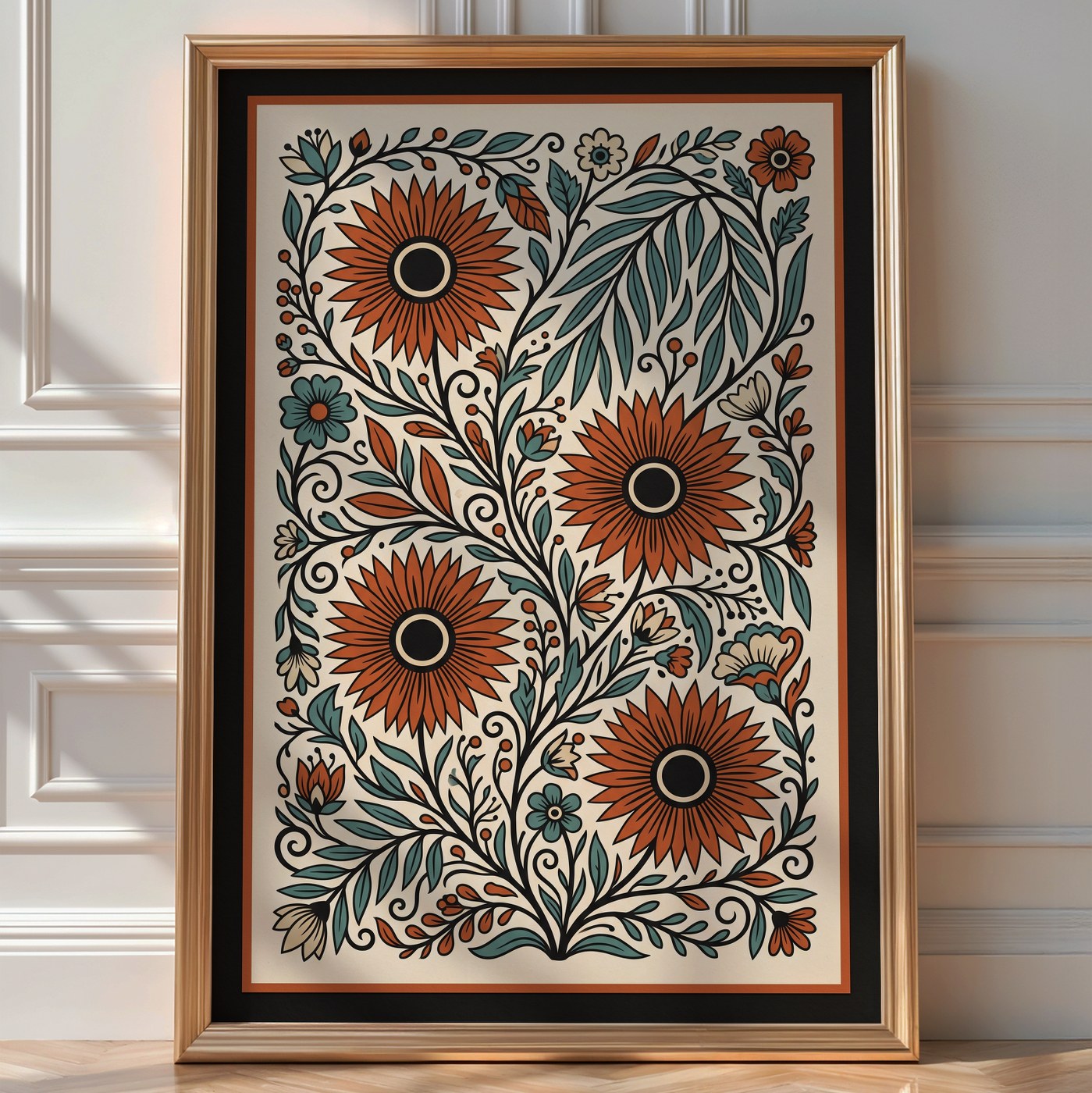 Wild Meadow Poster – Folk Art Botanical Paper Cut Print — room-portrait