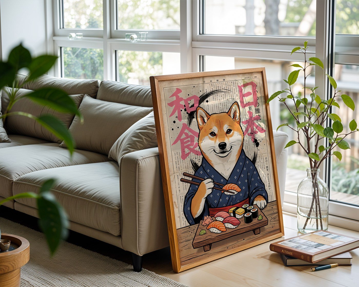Sushi Shiba Poster – Vintage Japanese Graphic Wall Art Print — frame-426