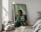 Thinking Woman Portrait Poster – Textured Figurative Wall Art Print — styled-wall
