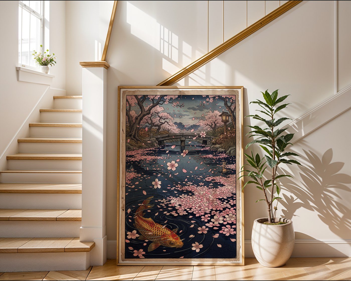 Falling Cherry Petals Poster – Vintage Japanese Woodcut Art — frame-267