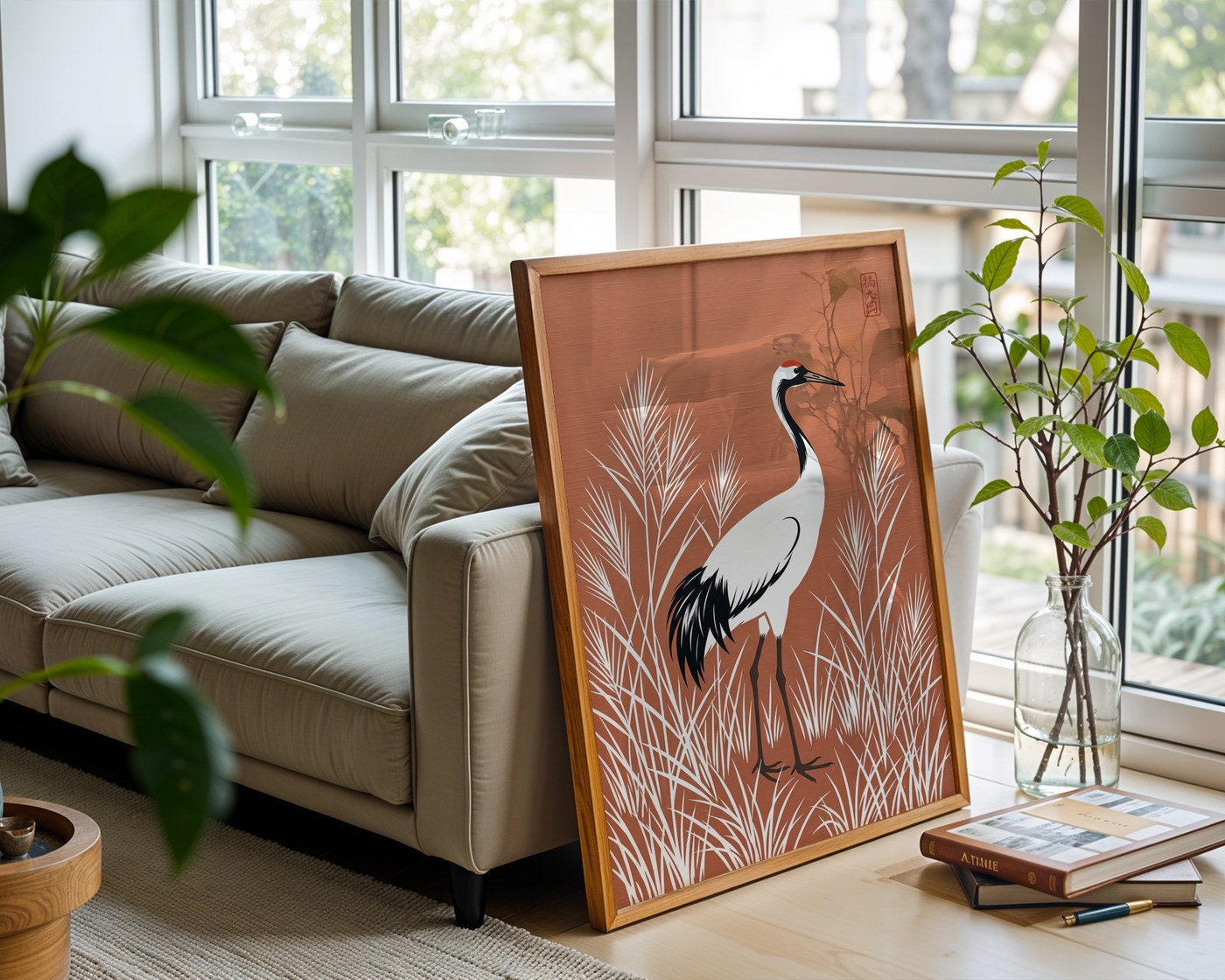 Graceful Crane Poster – Oriental Zen Style Wall Art Print — frame-426