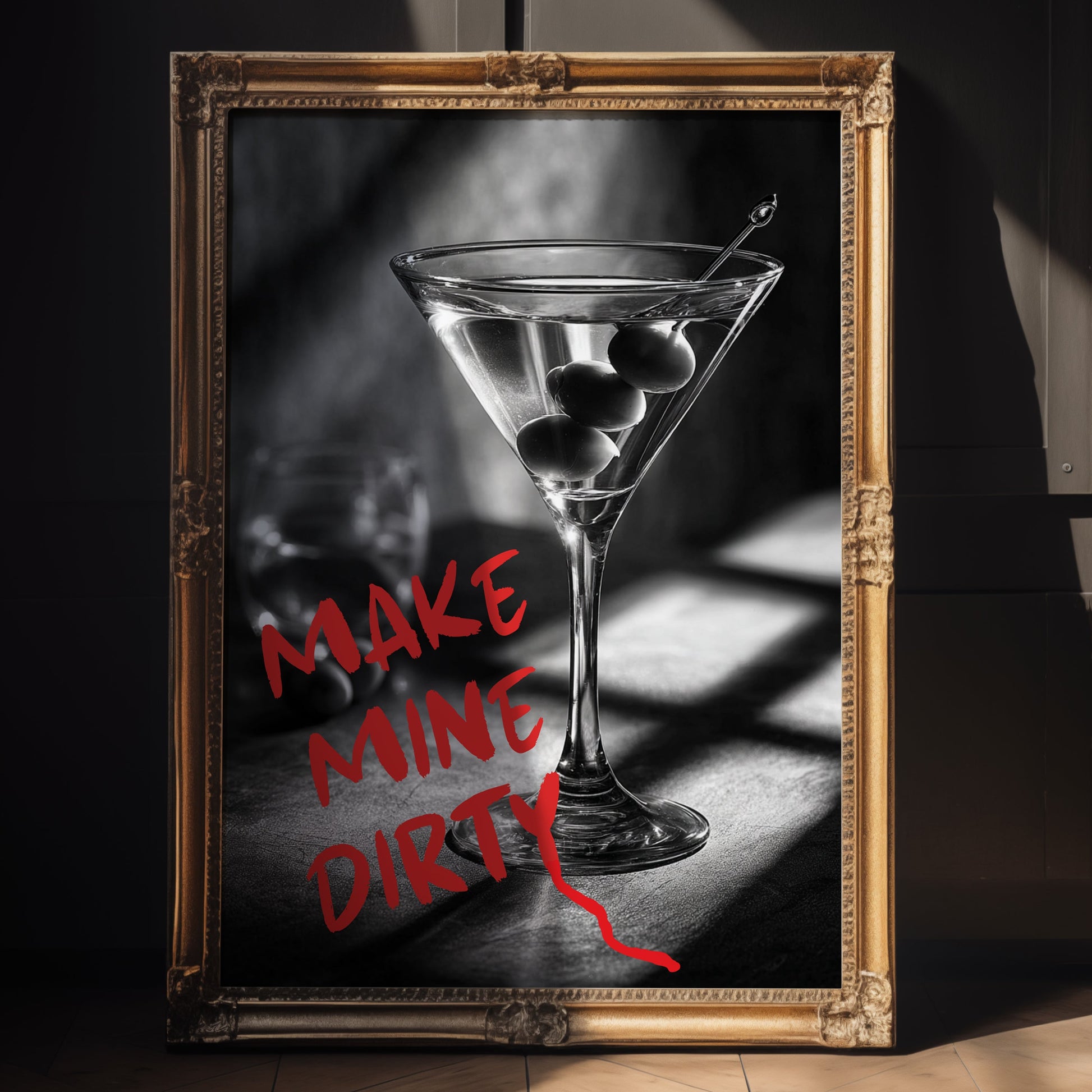 Dirty Martini Wall Art – Moody Cocktail Poster for Bar or Kitchen Decor