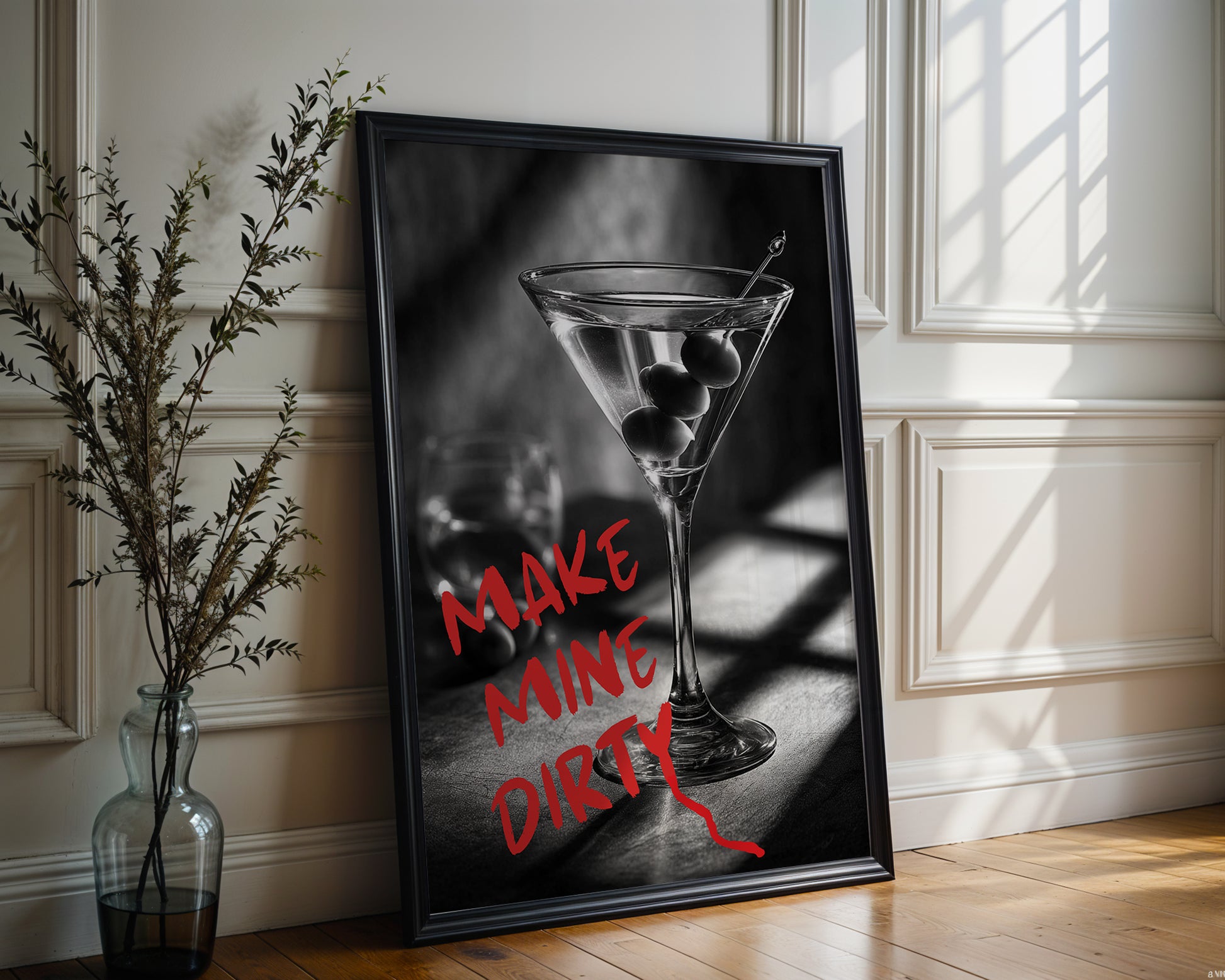 Dirty Martini Wall Art – Moody Cocktail Poster for Bar or Kitchen Decor
