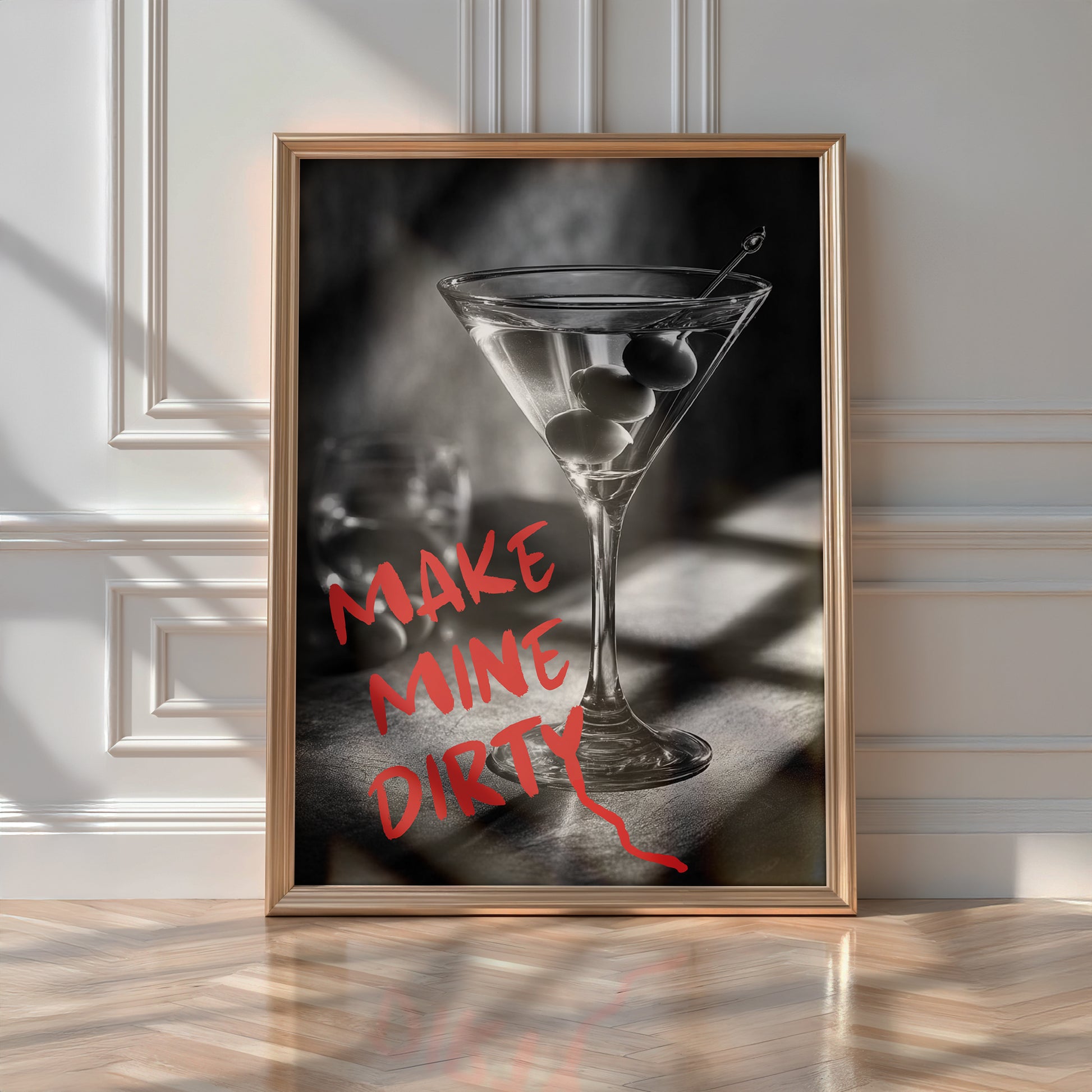 Dirty Martini Wall Art – Moody Cocktail Poster for Bar or Kitchen Decor