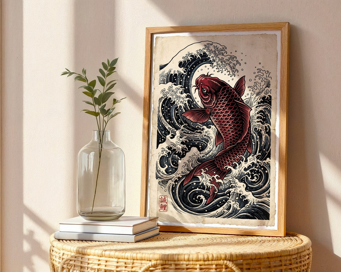 Ascending Koi Poster – Japanese Red Fish Wall Art Print — frame-486