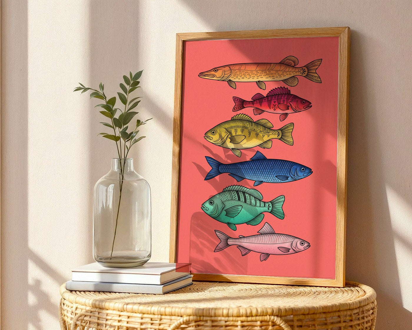 Nordic Aquatic Life Poster – Stippled Wall Art Print — frame-486