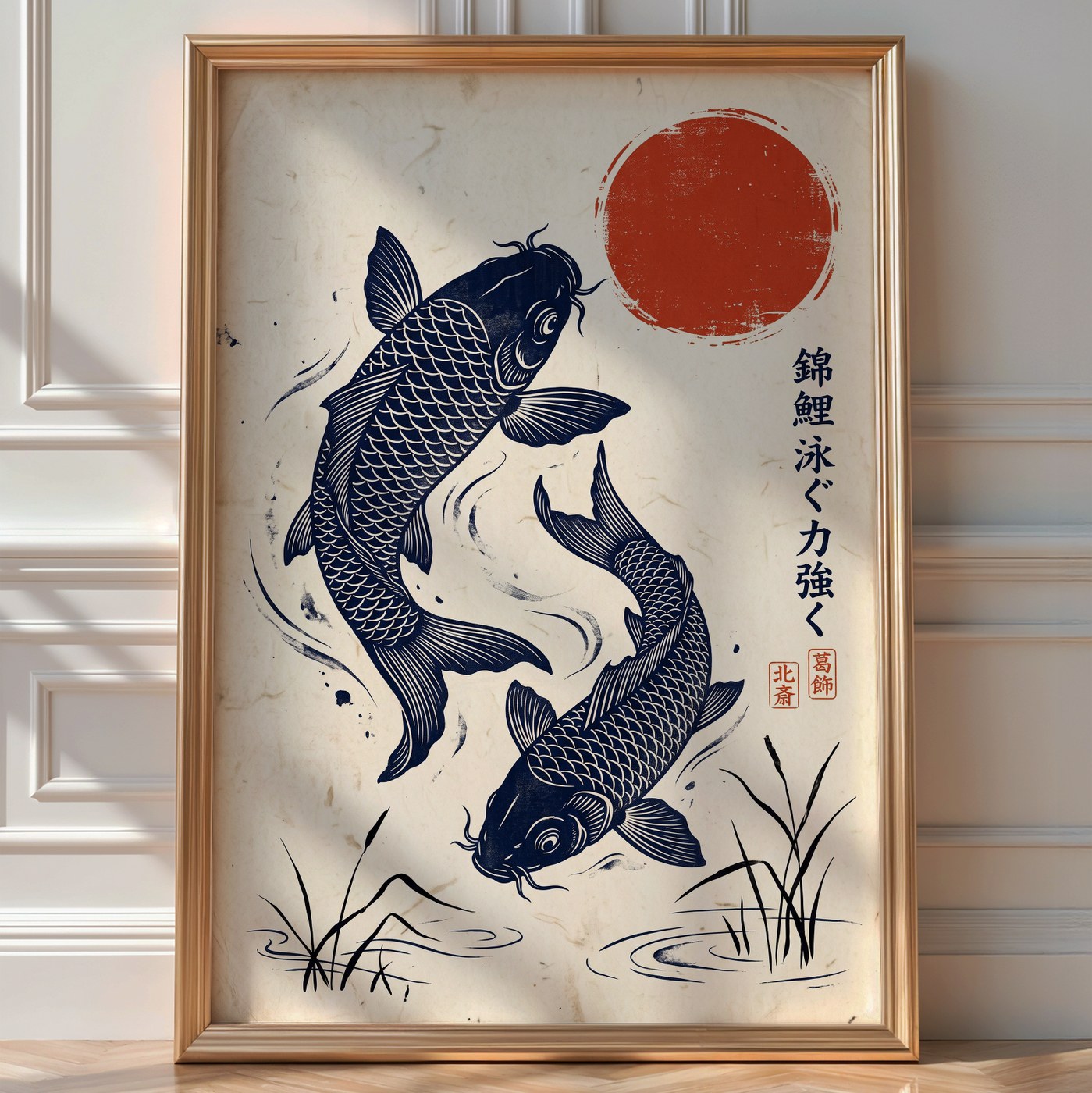 Koi Carp Poster – Japanese Woodblock Wall Art Print — room-portrait